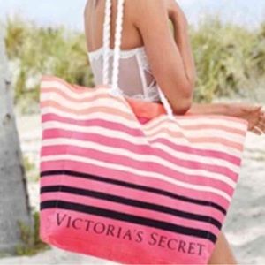 Victorias Secret Beach cotton Bag stripe pink white colors